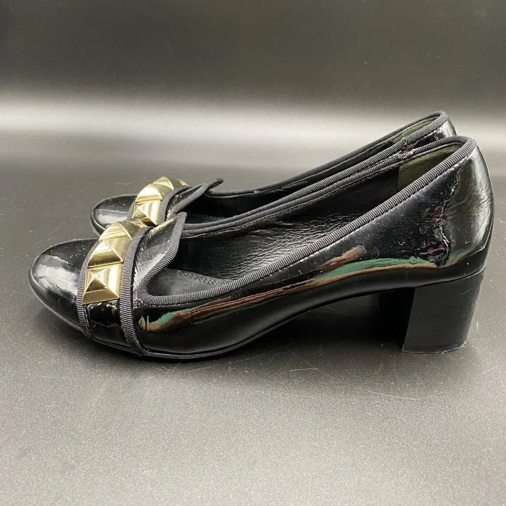 Tory Burch Asher Patent Studded Rockstud Pump Black Women's Size 6